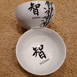 Set of 2 Zen Bamboo Wisdom Porcelain Bowls